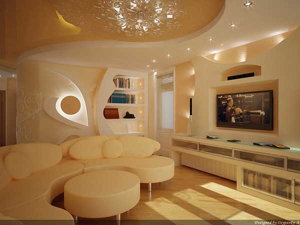 Dizajn enterijera za dnevnu sobu: dizajn niša od gipsanih ploča