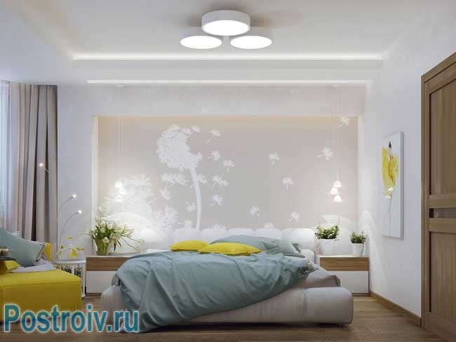 Дизайн спальни с комбинированными обоями