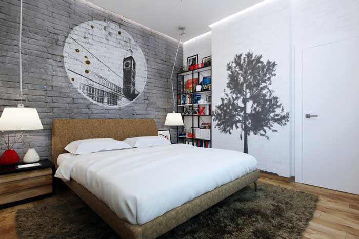 Декорирование стен в спальне. Рисунок на белой стене