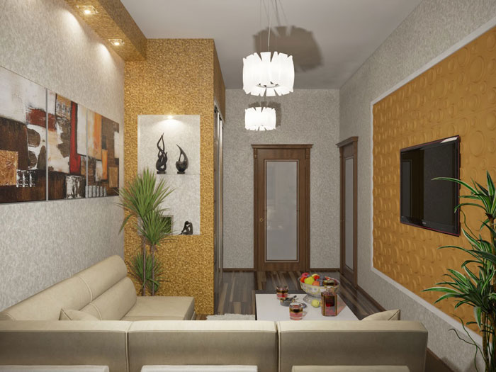 Маленькая гостиная в хрущевке с угловым диваном - дизайн интерьера