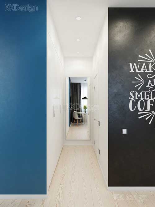 Узкий коридор в стиле минимализм в квартире студии