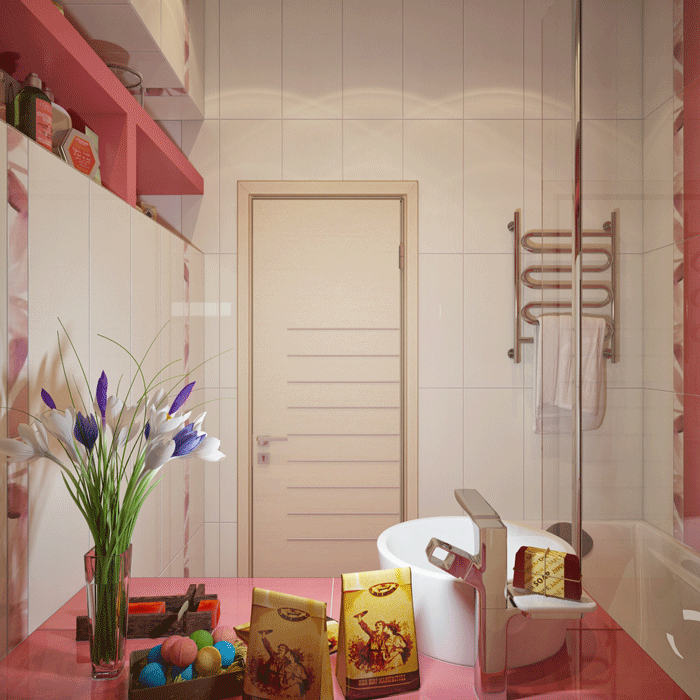 Оформление ванной комнаты. Фото розовой ванной комнаты.