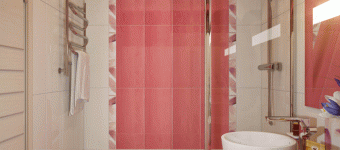 Дизайн розовой ванной комнаты. Сидячая ванна