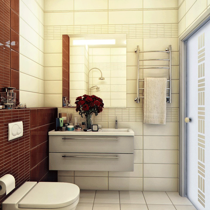 Совмещенная ванная комната 8, 9, 10 кв.м. с подвесным шкафом. 