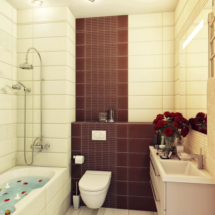 Дизайн интерьера ванной отделанной плиткой