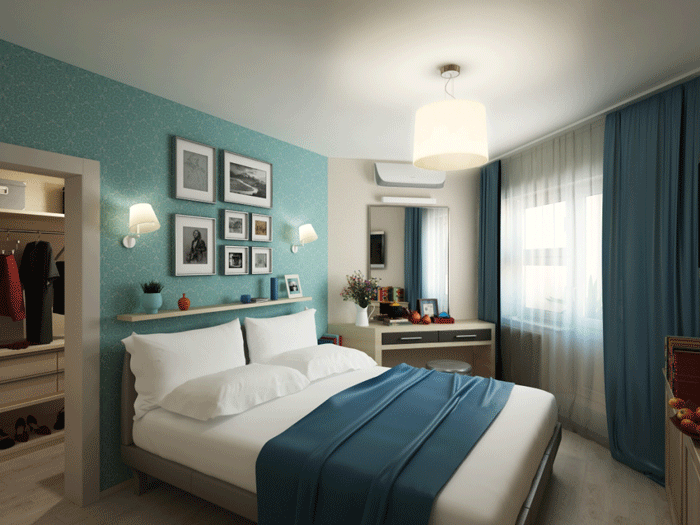 Стиль интерьера спальни с комбинированными обоями 