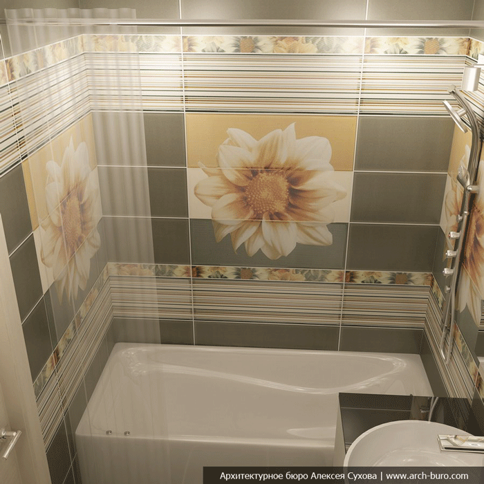 Дизайн совмещенной ванны. Стены отделаны плиткой