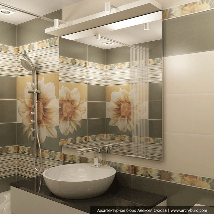 Большое зеркало в маленькой 4-5 кв.м. ванной дизайн