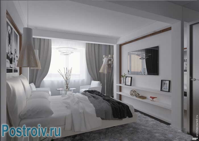 Серый цвет в интерьере спальни 17-18 кв. метров. Фото 7