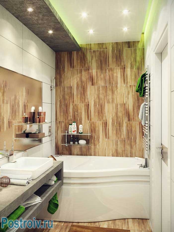 Натуральные материалы в интерьере ванной комнаты. Фото