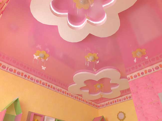 Натяжной потолок в дизайне комнаты для девочки