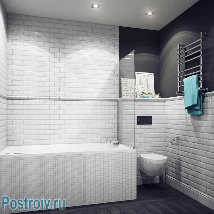 Черно-белая ванная комната в скандинавском стиле. Фото