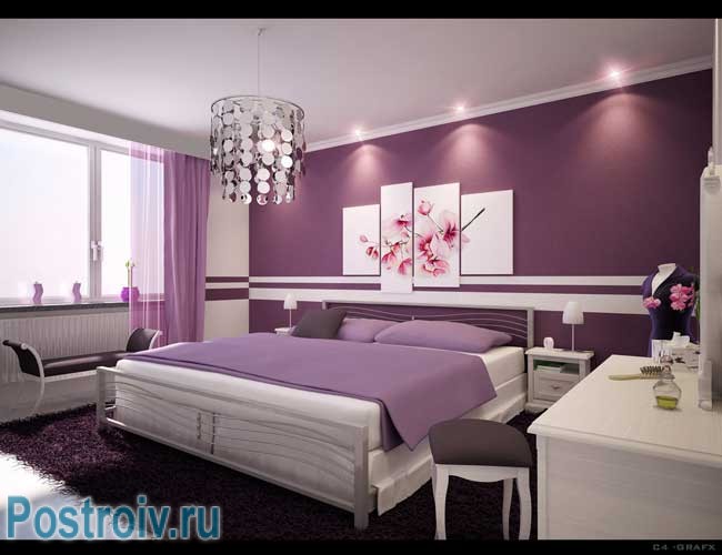 Сливовая спальня в современном стиле дизайн интерьера