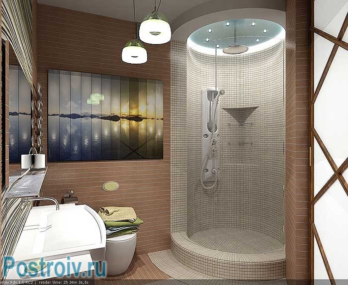 Как выбрать душевую: встроенная кабина в стену в ванной. Отделана мозаикой