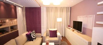 Дизайн спальни гостиной лиловых оттенков. Фото