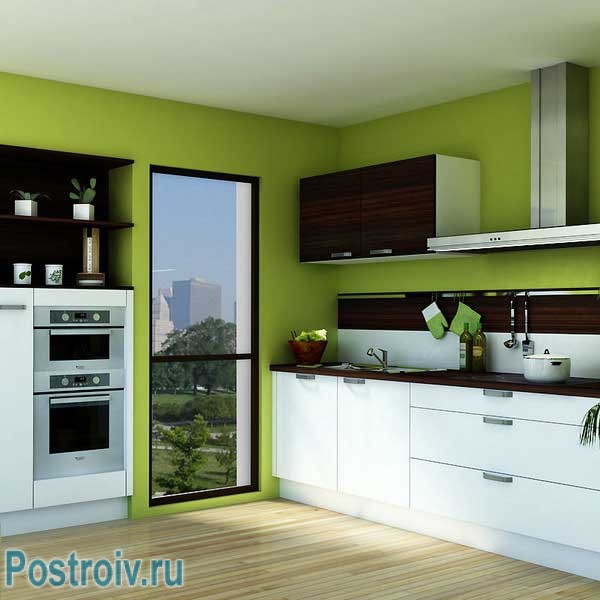 Зеленые стены на кухне. Фото