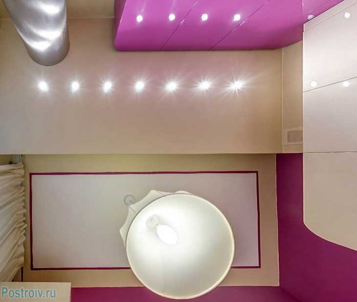 Потолок на кухне двухуровневый с подсветкой. Фото