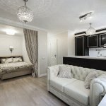 Отдельное спальное место в квартире студии, сделанное из гипсокартона - Фото