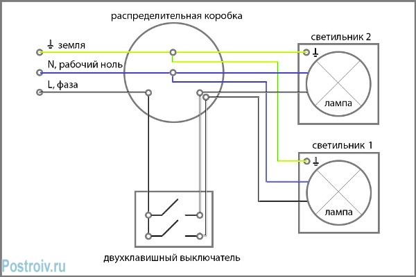 Схема подключения двухклавишного (двойного) выключателя - Фото 06