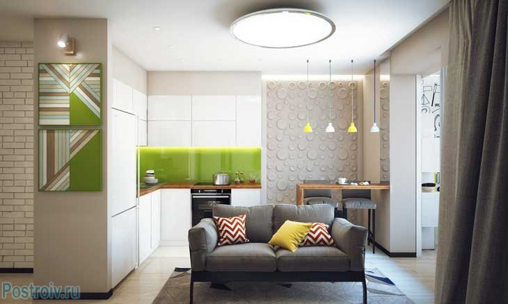 Дизайн кухни малогабаритной однокомнатной квартиры. Фото