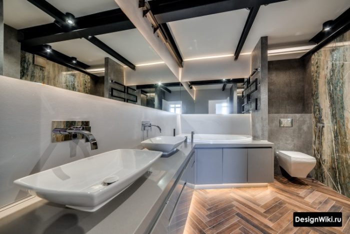 Дизайн ванной комнаты с двумя раковинами 