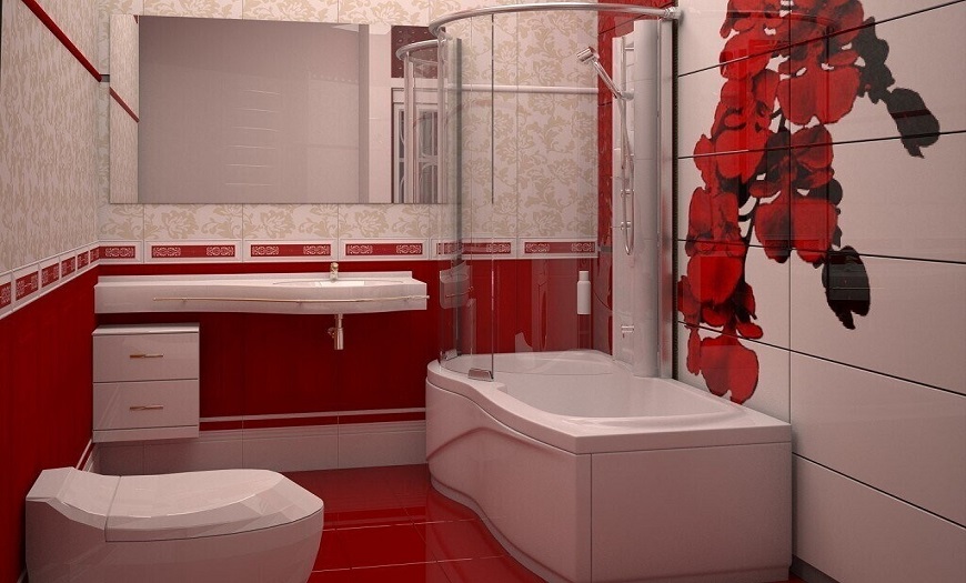 Красно-белая ванная комната. 