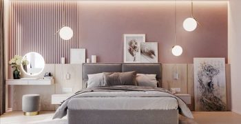 Розово серая спальня - 75 фото