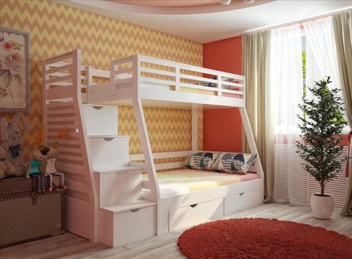 Кровать для двоих детей со смещением