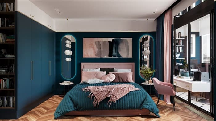 Сиренево голубая спальня