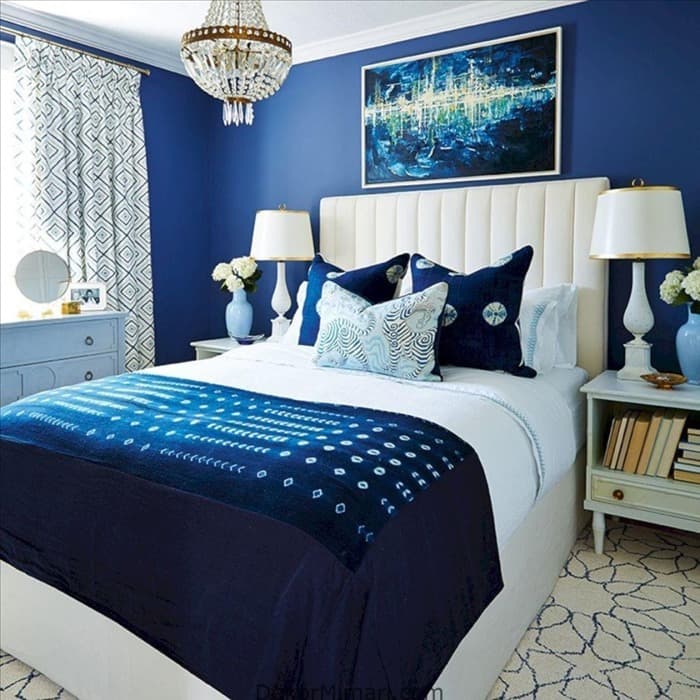 Декор спальни с синими стенами