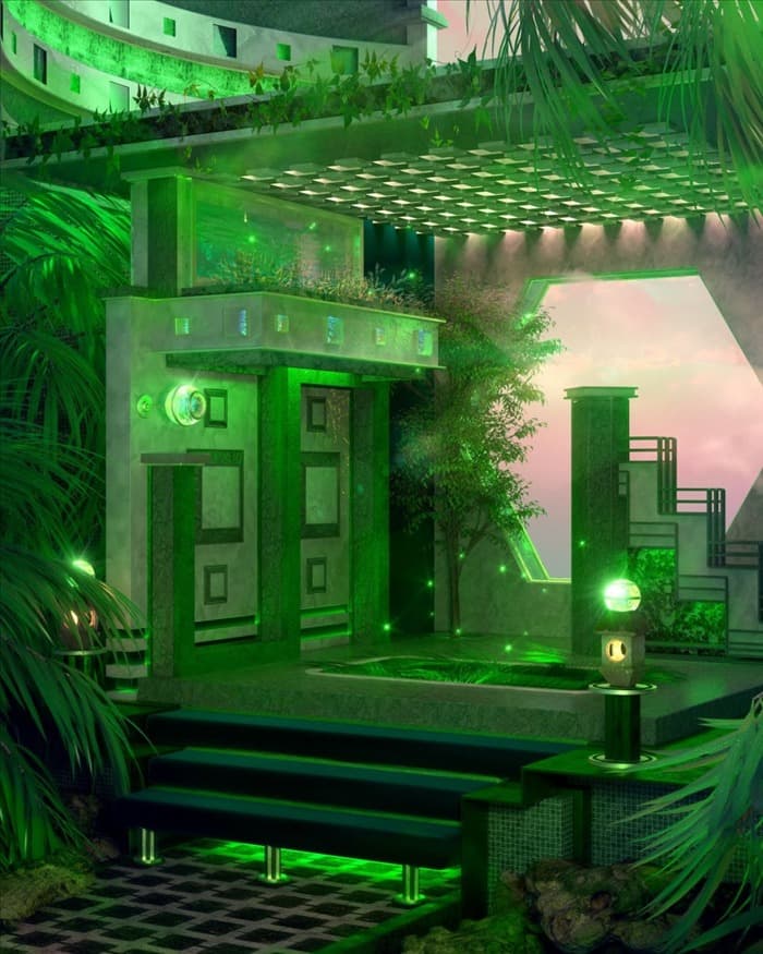 Зеленая неоновая комната
