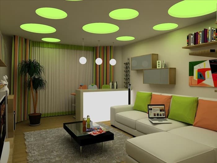 Комната с зеленым потолком